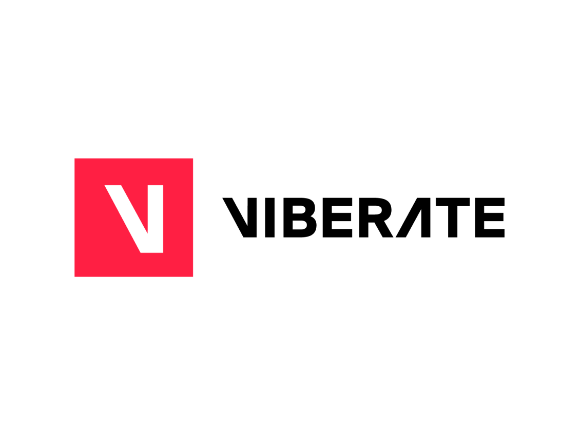 Red square with white 'V' next to black 'VIBERATE' text on white background.